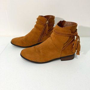 Steve Madden Brown Suede Zip Up Ankle Boots Fringe Bootie Size 5